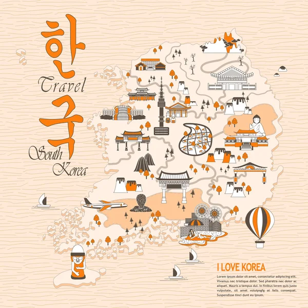 Peta perjalanan Korea Selatan - Stok Vektor
