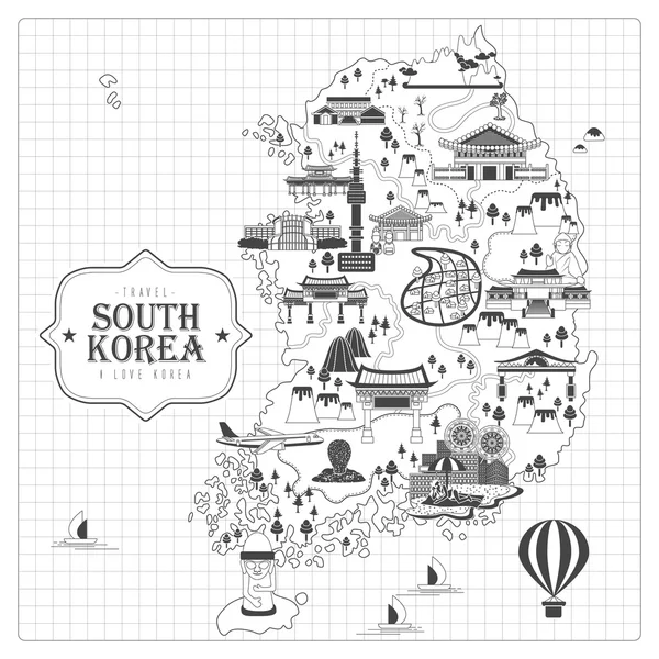 Güney Kore seyahat harita — Stok Vektör