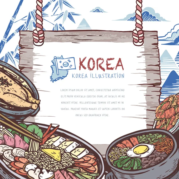 Ağız sulandıran Kore yemeği — Stok Vektör