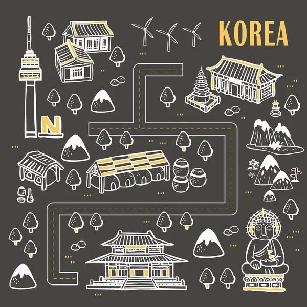 Jižní Korea cestovní mapa — Stockový vektor