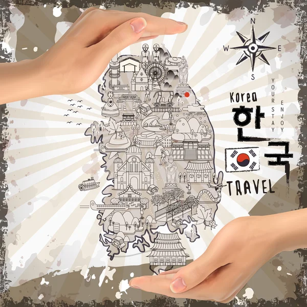 韓国旅行地図 — ストックベクタ