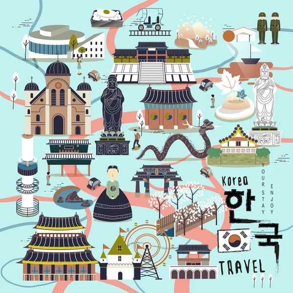 Corea del Sur colecciones de viajes — Vector de stock