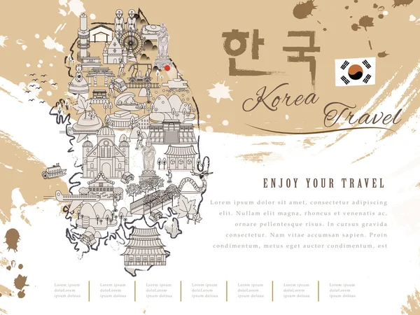 Mapa de viajes de Corea del Sur — Archivo Imágenes Vectoriales