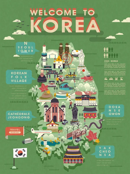 Korea Południowa podróży mapę — Wektor stockowy