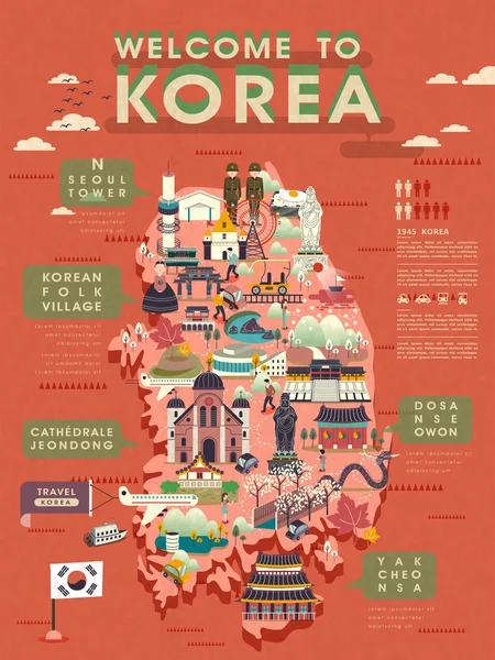 Jižní Korea cestovní mapa — Stockový vektor