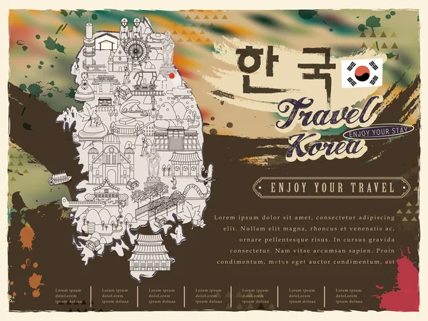 Zuid-Korea reizen kaart — Stockvector