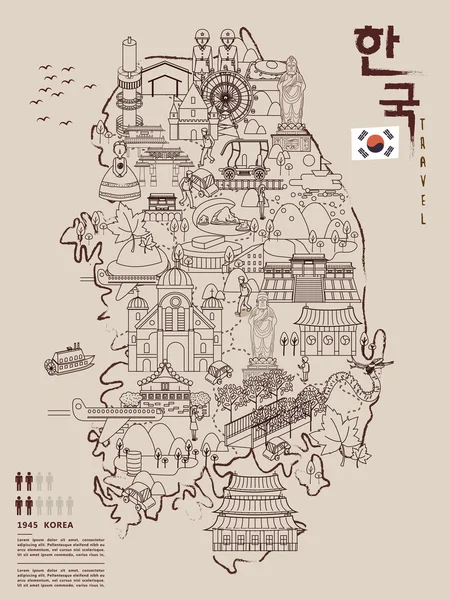 Mapa de viagem de Coreia do Sul —  Vetores de Stock