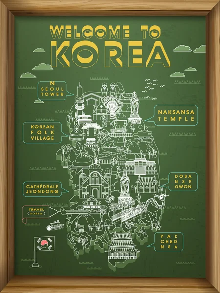 Mapa de viajes de Corea del Sur — Vector de stock