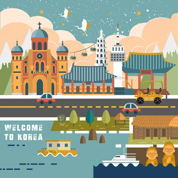 Poster perjalanan Korea Selatan - Stok Vektor