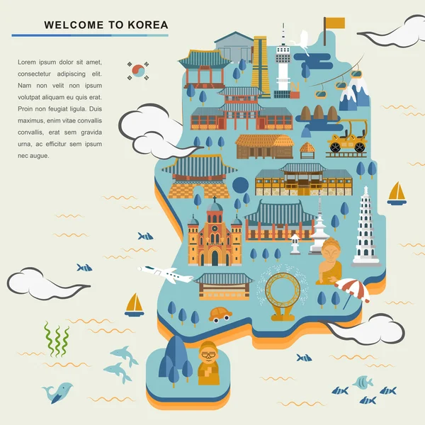 Zuid-Korea reizen kaart — Stockvector