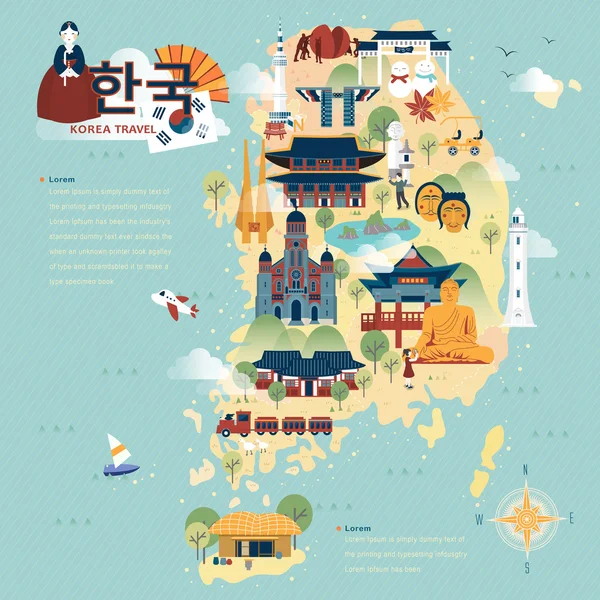 Mapa de viajes de Corea del Sur — Archivo Imágenes Vectoriales