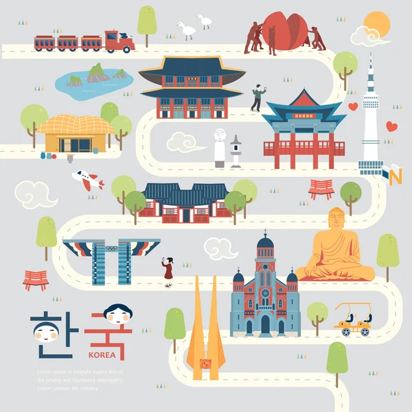 Corée du Sud carte de voyage — Image vectorielle