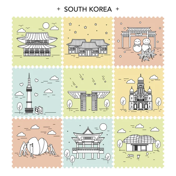 Corea del Sur colecciones de viajes — Vector de stock