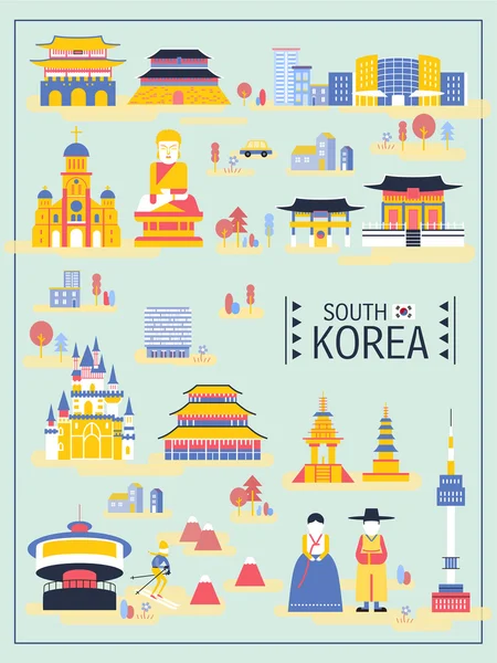 Corea del Sur colecciones de viajes — Vector de stock