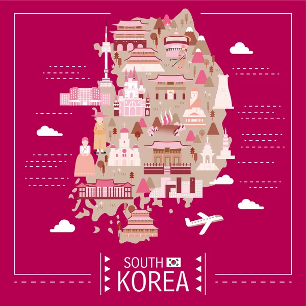 韓国旅行地図 — ストックベクタ