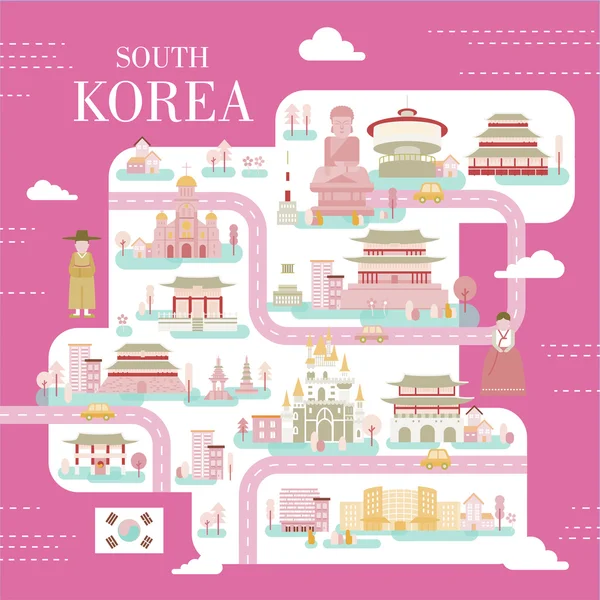 Poster perjalanan Korea Selatan - Stok Vektor