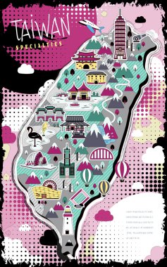 colorful Taiwan travel map clipart