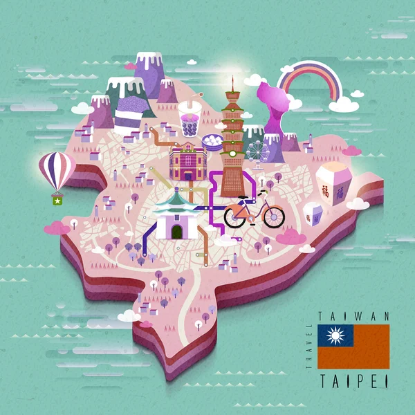 Taipei mapa a pé —  Vetores de Stock