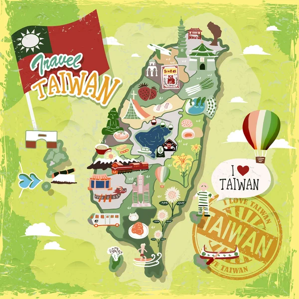 Taiwan carte de voyage — Image vectorielle