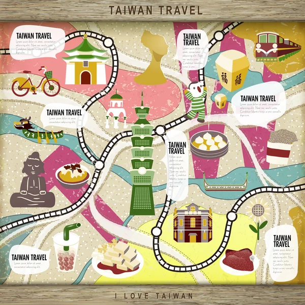 대만 여행 컨셉 보드 게임 — 스톡 벡터