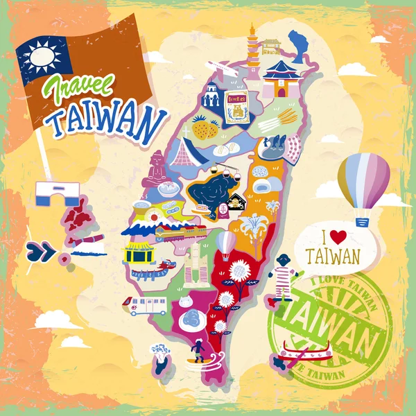 Taiwan mapa de viagem — Vetor de Stock