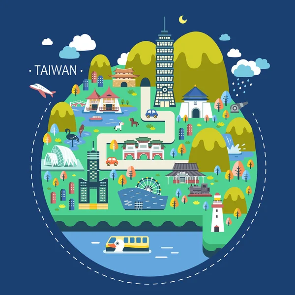 Taiwan conceito de viagem — Vetor de Stock