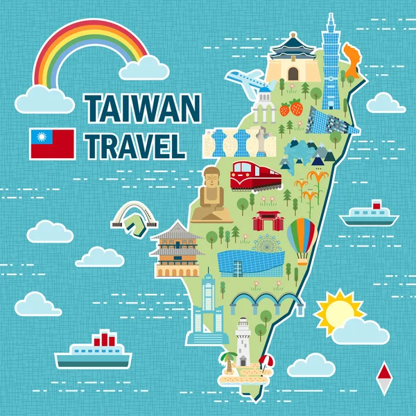Krásné cestovní mapu Tchaj-wan — Stockový vektor