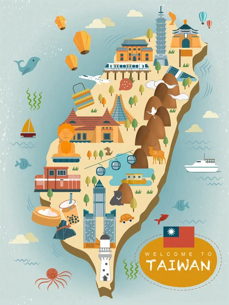 Lovely Taiwan travel map — Stock Vector