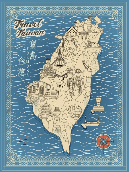 Taiwan mapa de viagem —  Vetores de Stock