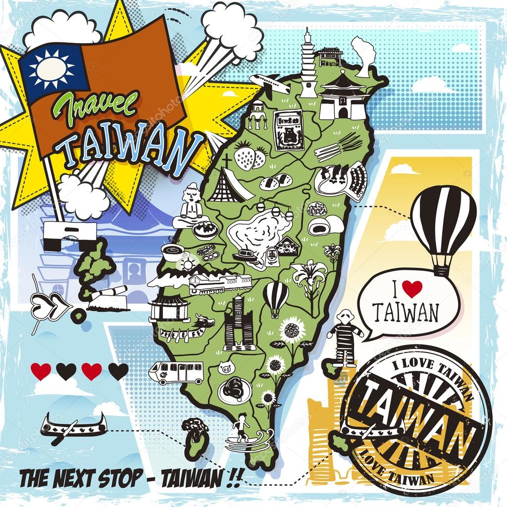 Taiwan travel map in comic style — Stock Vector © kchungtw 91558902