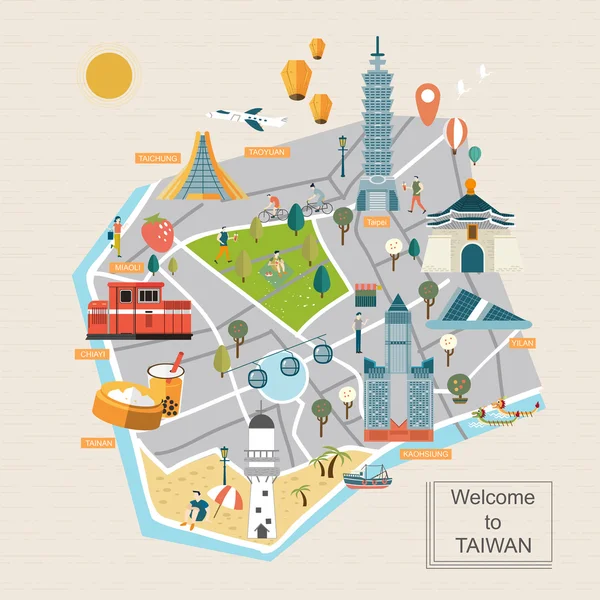 Belle carte de voyage Taiwan — Image vectorielle