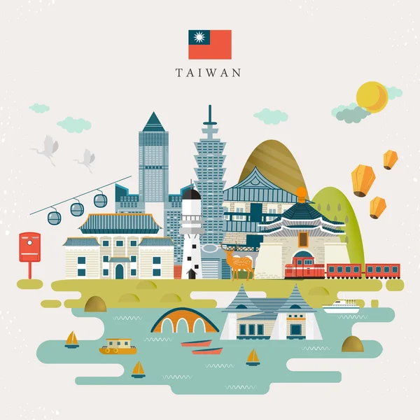 Güzel Tayvan seyahat harita — Stok Vektör