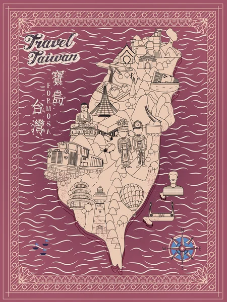 Taiwan reisekarte — Stockvektor