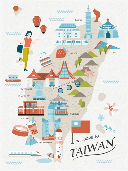 Encantador mapa de viagem de Taiwan —  Vetores de Stock