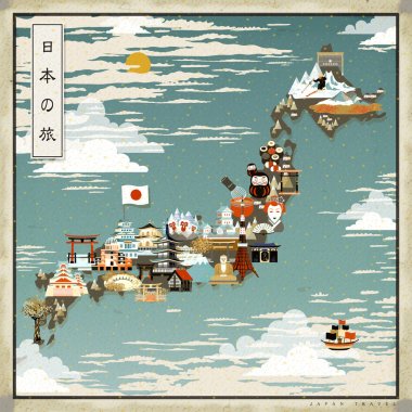 beautiful Japan travel map  clipart