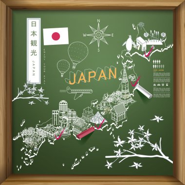 Japonya seyahat harita kara tahta üzerinde