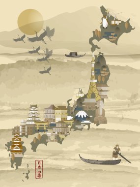 Retro Japonya seyahat harita
