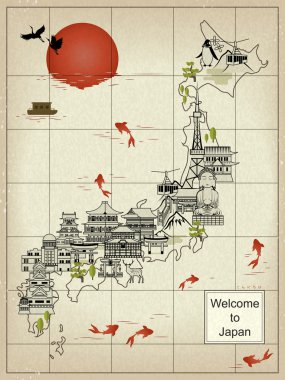 Retro Japonya seyahat harita
