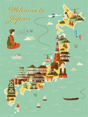 lovely Japan travel map clipart