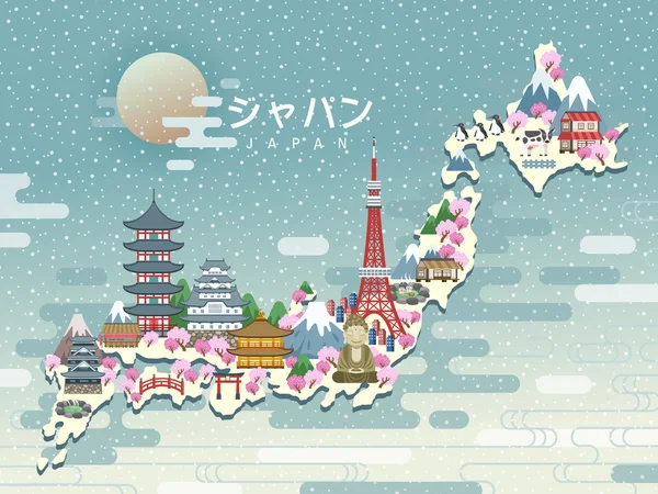 Krásné cestovní mapa Japonska — Stockový vektor