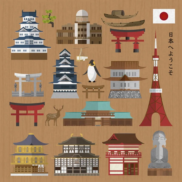 Elegantes colecciones de viajes a Japón — Vector de stock