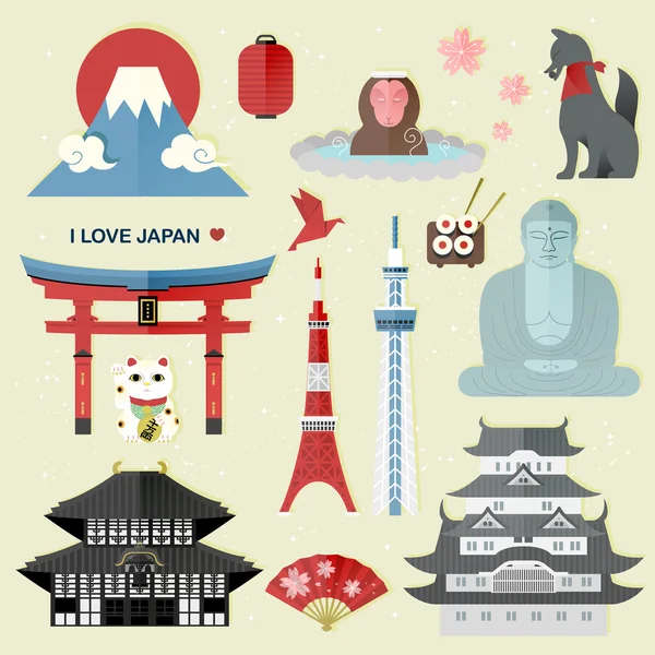 Exquisitas colecciones de viajes de Japón conjunto — Vector de stock