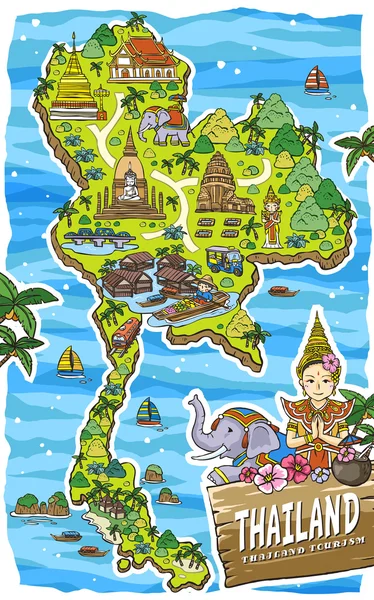 Adorable Thailand travel map — Stock Vector