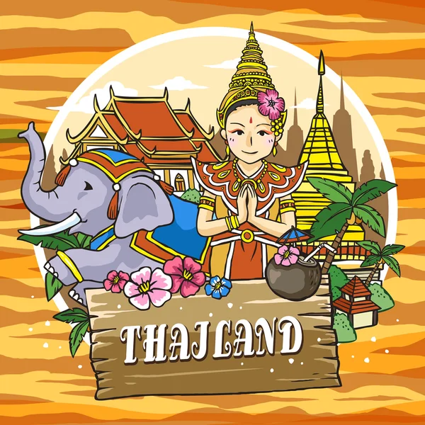 Adorable affiche de voyage Thaïlande — Image vectorielle