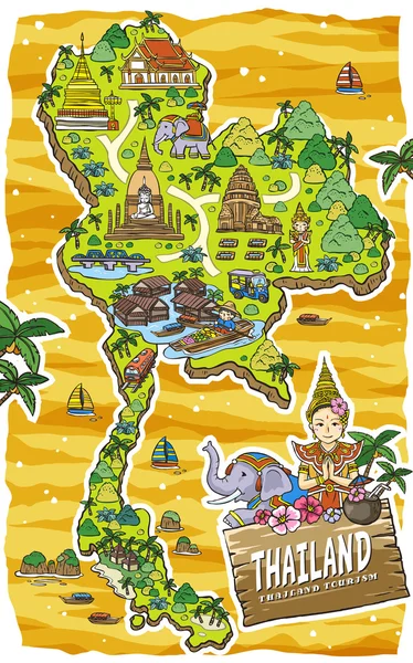 แผนที่การเดินทางประเทศไทยที่น่ารัก — ภาพเวกเตอร์สต็อก