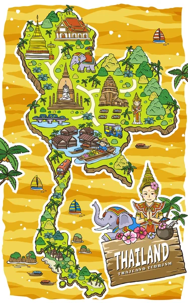 Adorable carte de voyage Thaïlande — Image vectorielle