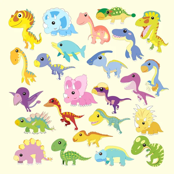 Colección de dinosaurios de dibujos animados conjunto — Archivo Imágenes Vectoriales