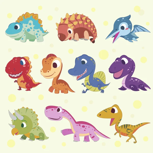 Colecciones de dinosaurios de dibujos animados — Vector de stock