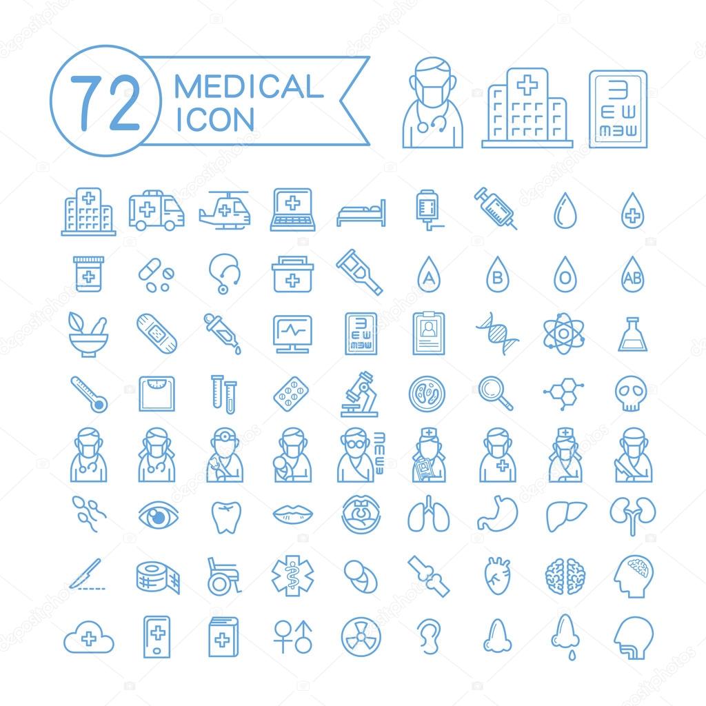 72 medical icons set
