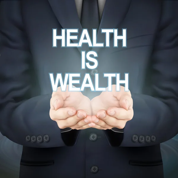 Επιχειρηματίας που κατέχουν υγεία είναι πλούτος λέξεων — Διανυσματικό Αρχείο